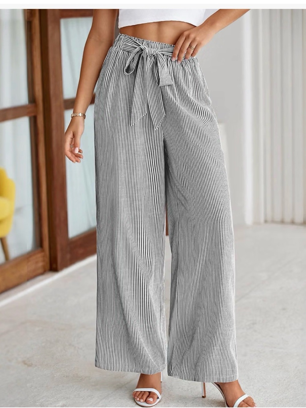 Striped Wide-Leg Pants in Black and White